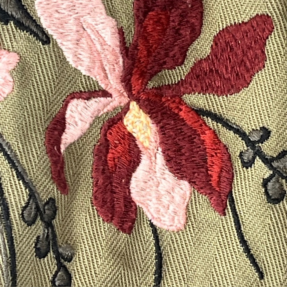 Top shop Olive Green Herringbone Military Jacket with Floral Embroidery size 2 - Picture 8 of 11